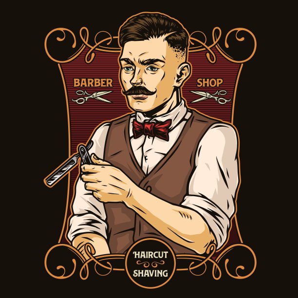 理发店复古多彩的会徽图片下载