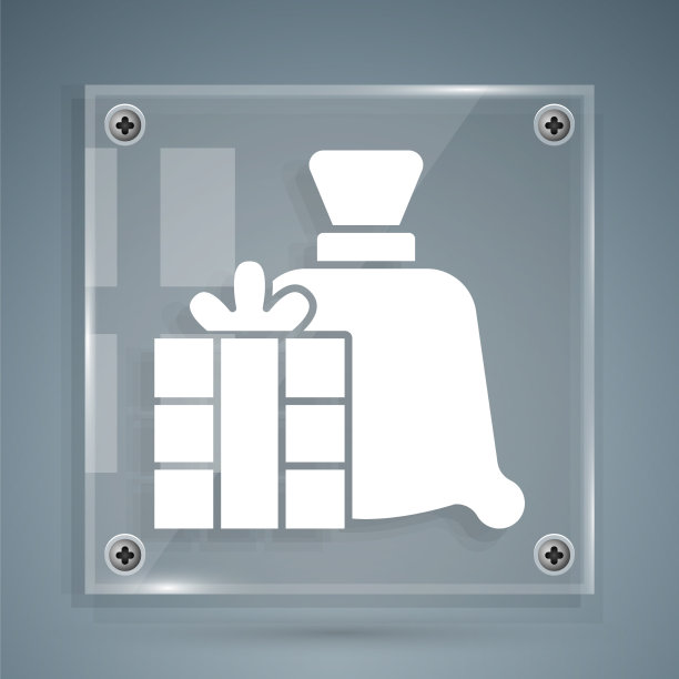 白色圣诞老人袋礼物图标孤立在灰色图片下载