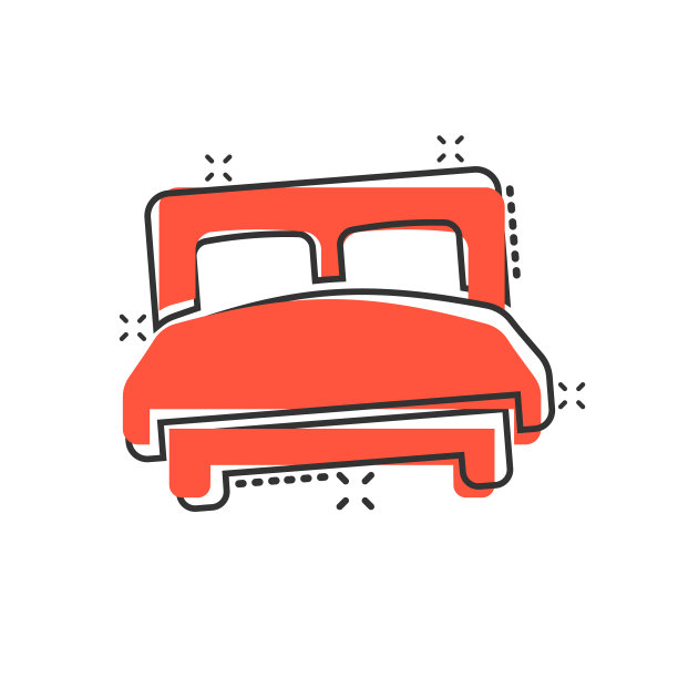 床图标在漫画风格的卧室卡通标志上图片下载