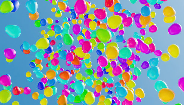 抽象背景的许多彩色气球飞行图片下载