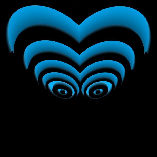 一对重叠的同心圆在黑色背景上亮蓝色图片下载