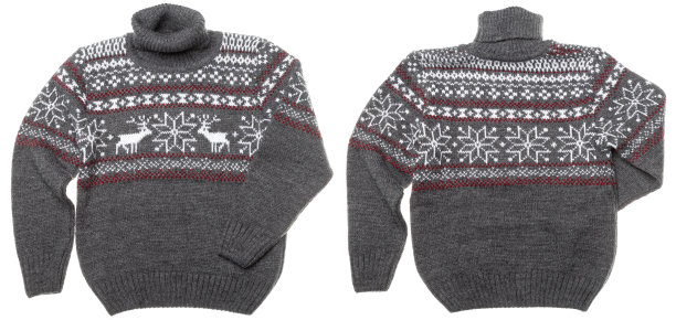 孩子温暖的圣诞高领毛衣前面和后面的观点孤立的白色图片下载