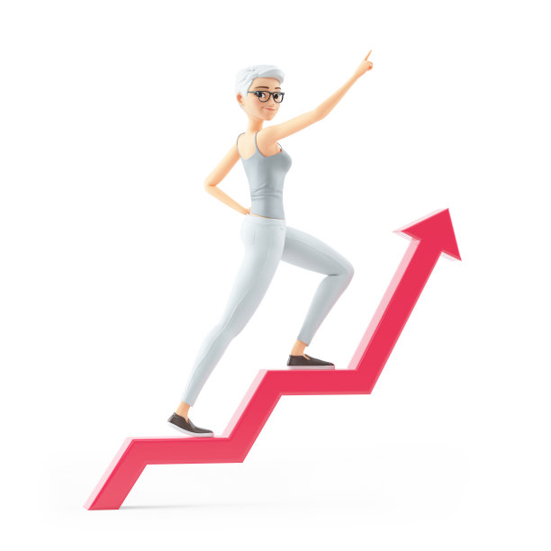3d妇女行走在生长的箭头图片下载