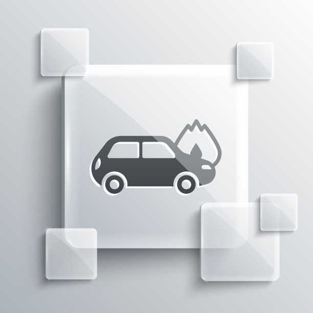 灰色燃烧汽车图标孤立在灰色背景图片下载