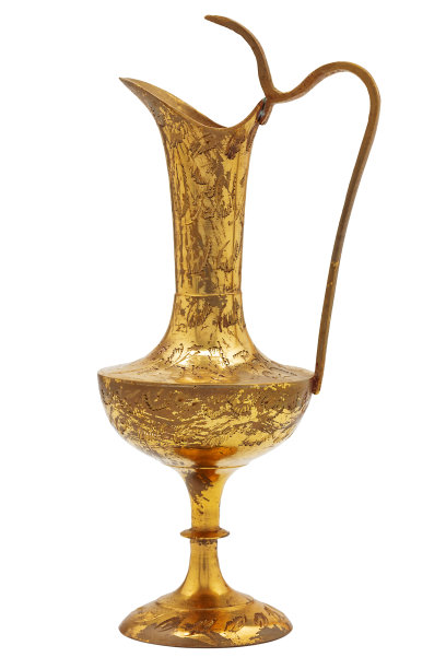 金属东方花瓶雕刻纹理图案孤立在白色背景图片下载