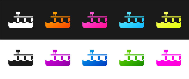 设置海滩码头码头图标孤立在黑色和图片下载