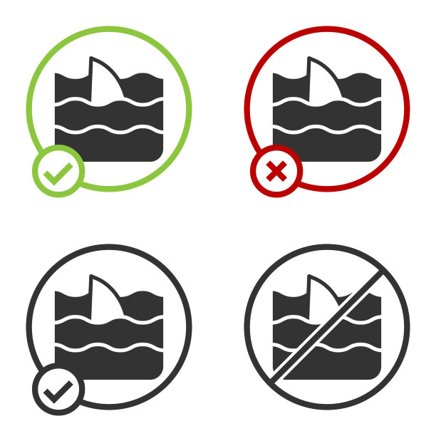 黑鱼翅在海浪图标孤立上图片下载