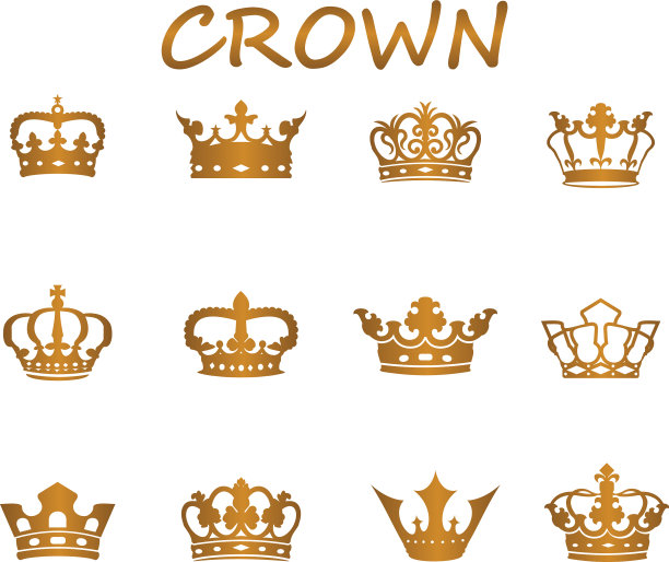 金色皇家皇冠集标志图标设计图片下载