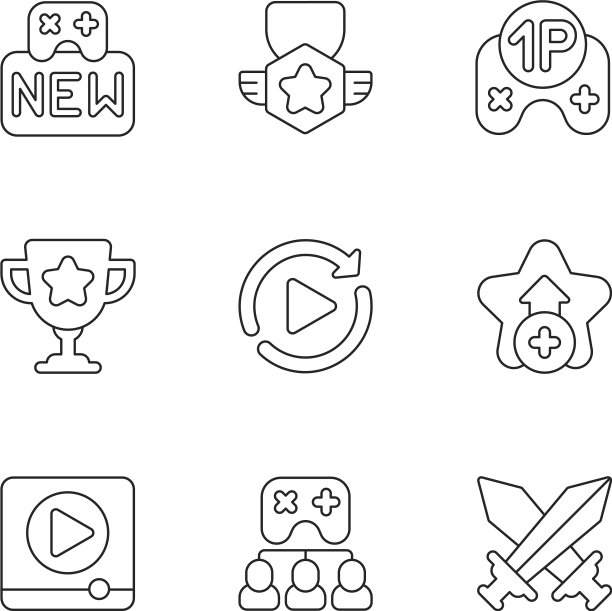 视频游戏线性图标集图片下载
