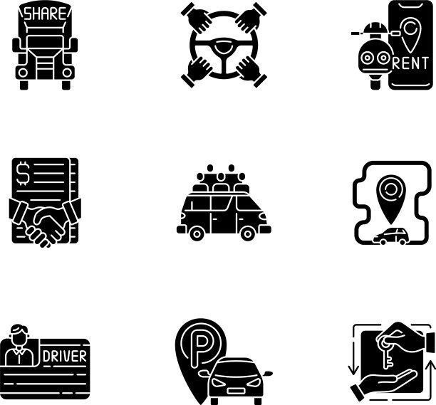 汽车共享和租赁服务黑色符号图标图片下载