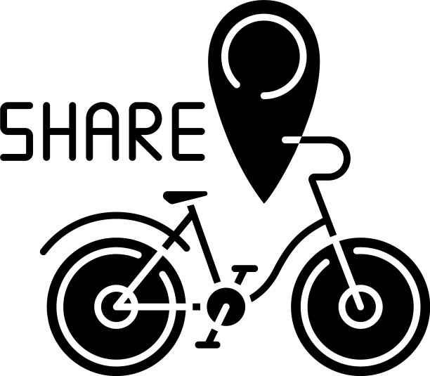 自行车共享系统黑色字形图标图片下载