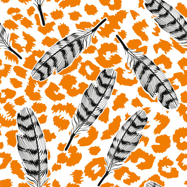 无缝图案羽毛和动物印花图片下载