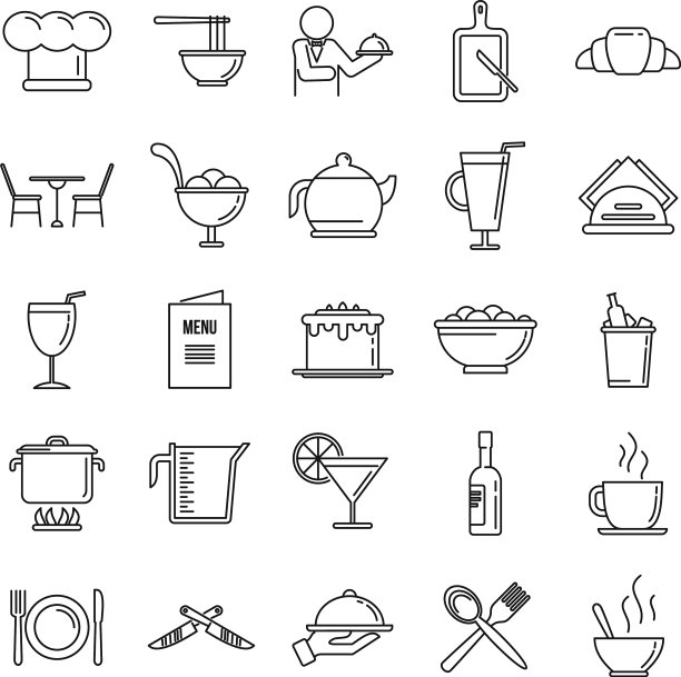 餐厅老板面包师图标设置轮廓风格图片下载