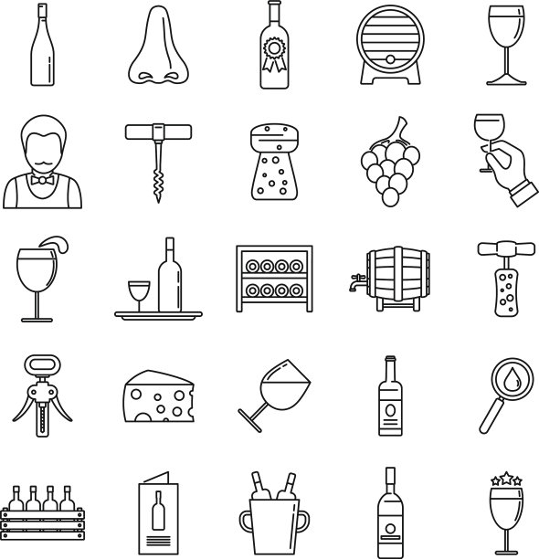 餐厅侍酒师图标设置轮廓风格图片下载