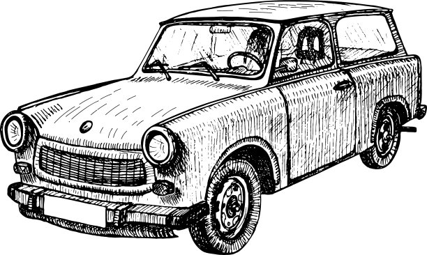 老古董城市汽车涂鸦素描图形图片下载