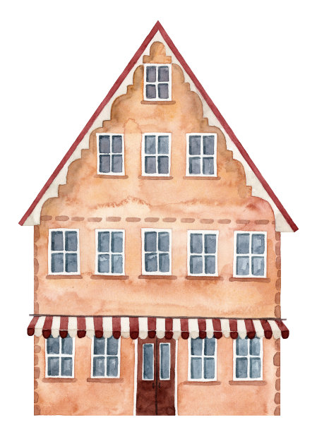 水彩手绘阿姆斯特丹的房子。建筑立面图片下载