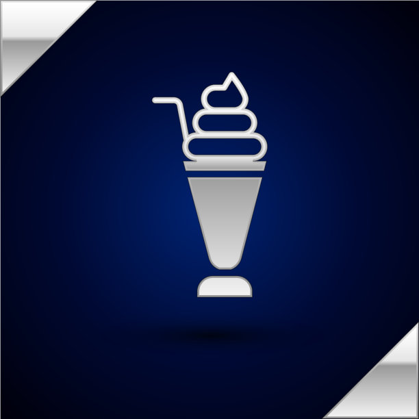 银色奶昔图标孤立在深蓝色图片下载