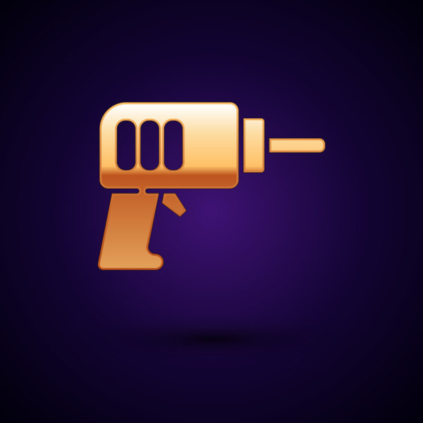 金色电钻图标隔离在黑色上图片下载