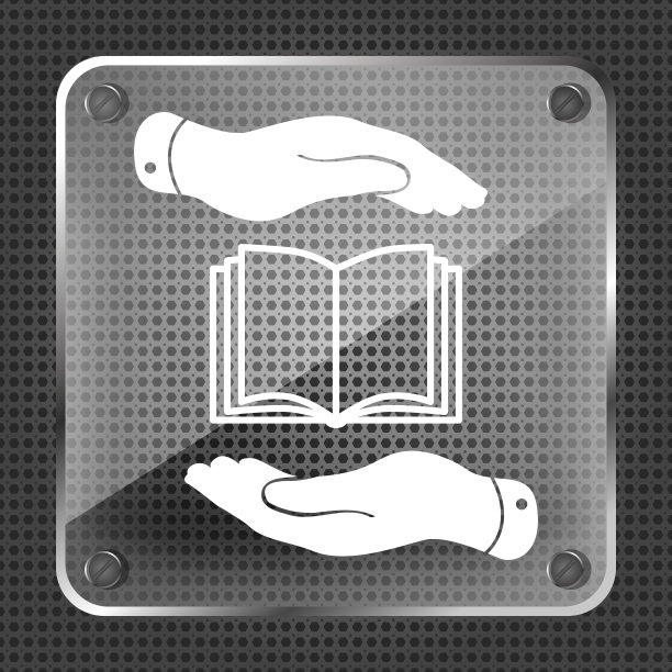 玻璃书图标在平的金属背景上矢量图片下载