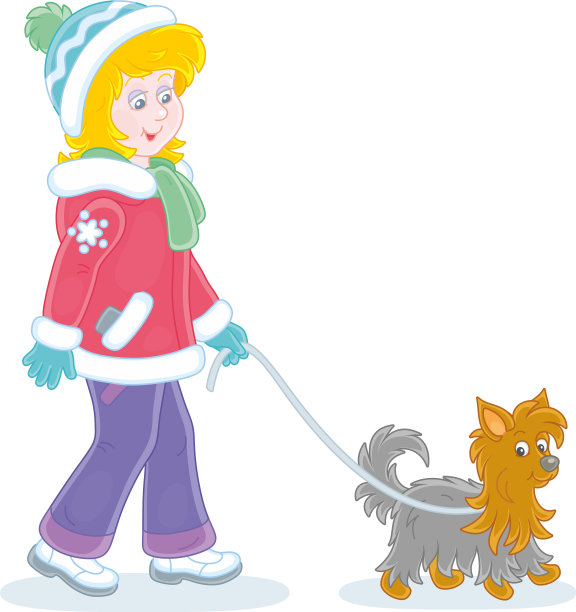 小女孩在遛她的澳洲丝质小猎犬图片下载