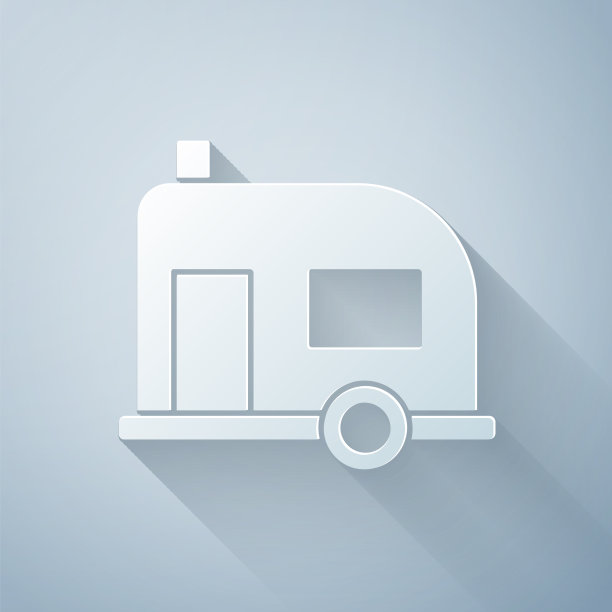 剪纸房车露营拖车图标孤立在灰色图片下载