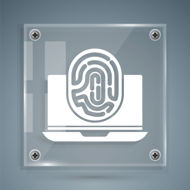 白色笔记本电脑与指纹图标隔离图片下载