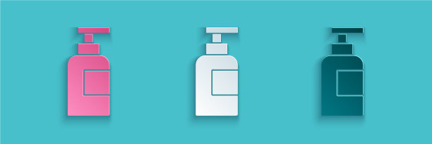 剪纸瓶洗发水图标孤立在蓝色图片下载