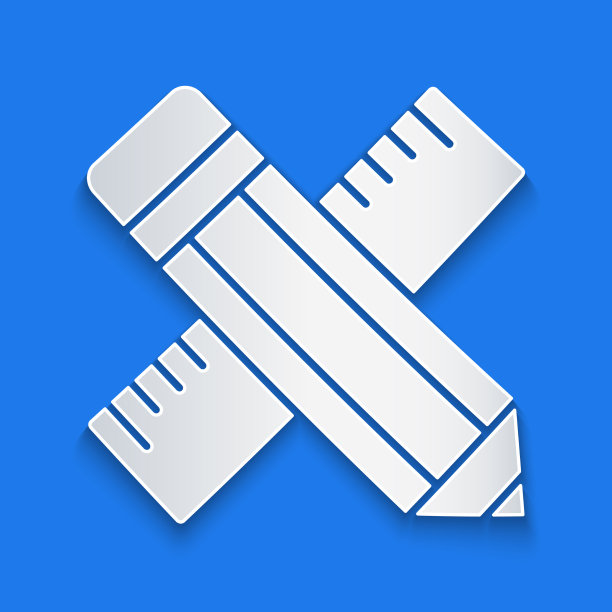 纸切割交叉尺和铅笔图标孤立图片下载