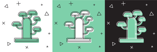 设置非洲树图标隔离在白色和绿色图片下载