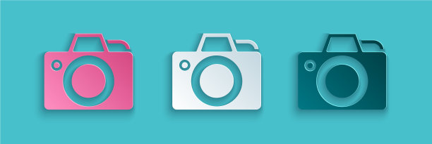 剪纸照片相机图标孤立在蓝色图片下载