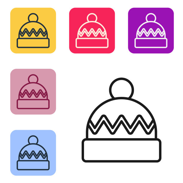 黑色线冬季帽子图标孤立在白色图片下载