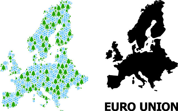 新年马赛克地图欧盟雪花图片下载