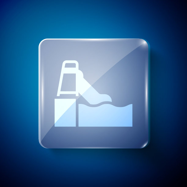 白色水滑梯与游泳池图标隔离在蓝色图片下载