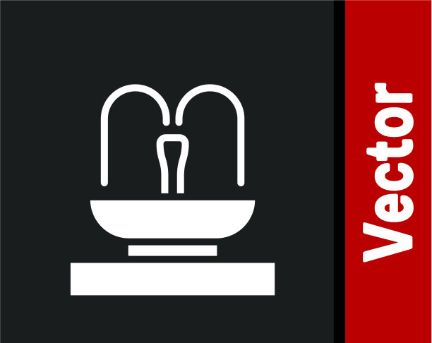 白色喷泉图标孤立在黑色背景图片下载