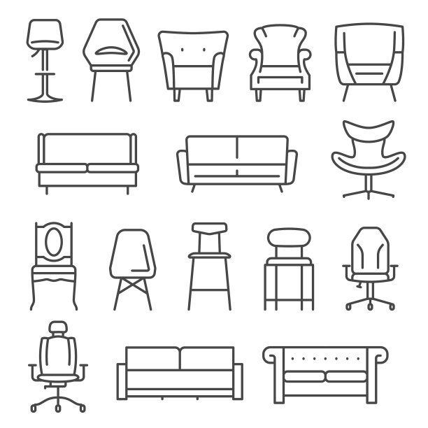 椅子扶手椅沙发细线图标集孤立图片下载