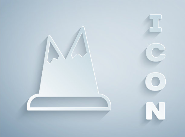 剪纸山图标孤立在灰色图片下载