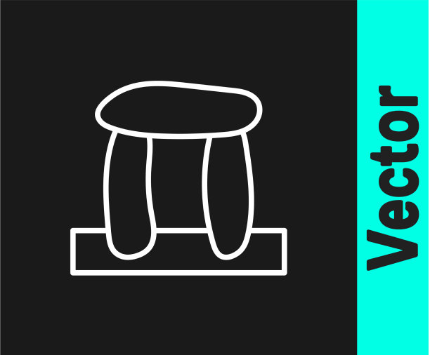 白色线巨石阵图标孤立在黑色图片下载