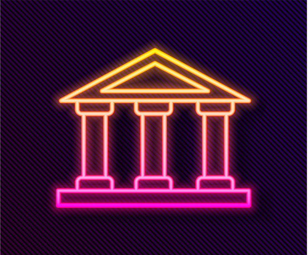 发光的霓虹线法院大楼图标图片下载