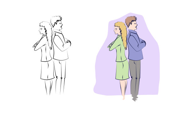 动漫插图。Set Girl and Boy。水彩徒手画。在白色背景上。幸福的人线条艺术。图片下载