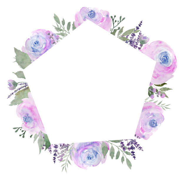 水彩紫色玫瑰框婚礼请柬。花的浪漫的边界。紫罗兰花圈插图图片下载