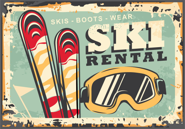 滑雪出租复古冬季标识设计图片下载
