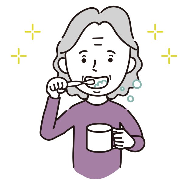 矢量插图材料年长妇女刷牙图片下载