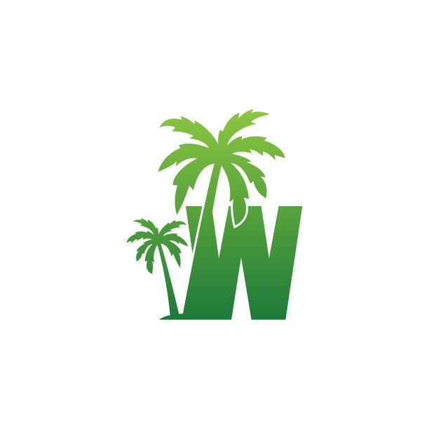 字母w标志和椰子树图标设计图片下载
