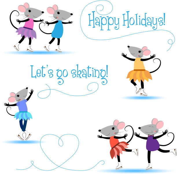 溜冰卡通老鼠冬季节日卡片图片下载