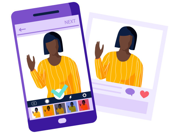 一个美国黑人女孩在手机屏幕上挥手图片下载