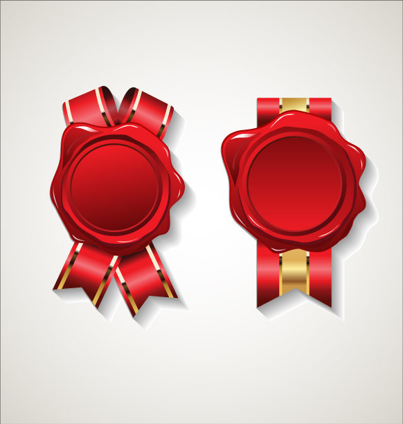 红色邮票蜡封与金色丝带隔离图片下载