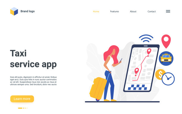 出租车服务应用程序的着陆页面女性使用图片下载