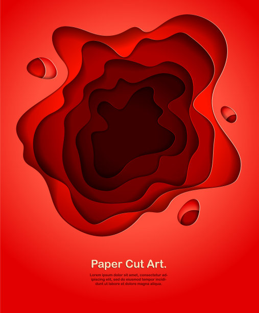 抽象红纸剪出弯曲的形状分层图片下载