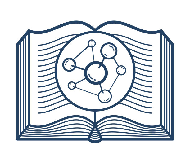 打开的书本与分子线性图标，教育图片下载