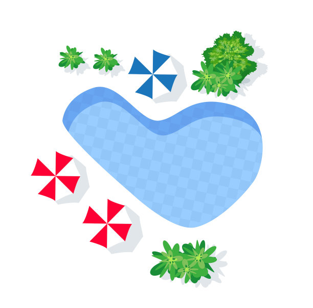 顶视图快乐的假日泳池与海滩图片下载